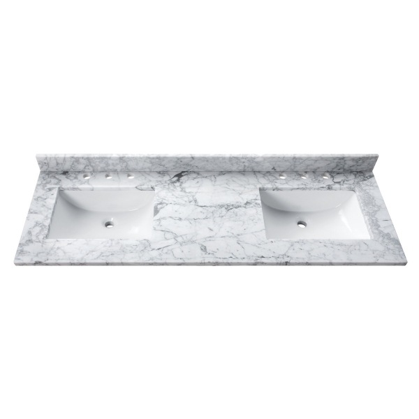 73 in. Carrera White Stone Vanity Top (Double Rectangular Sinks) | Superior  Tile
